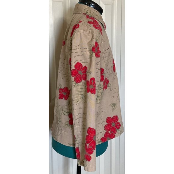 Hearts of Palm Collared Jacket Beige Red Floral Print 100% Cotton Women's Size 8 - Picture 15 of 16